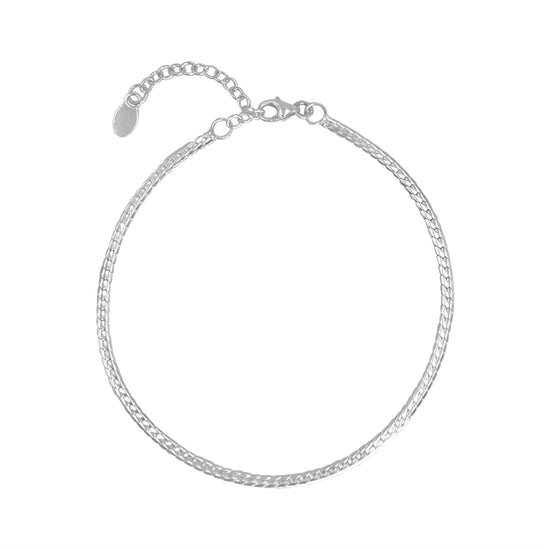 Sterling Silver Herringbone Chain Bracelet - Thin and Flat Design