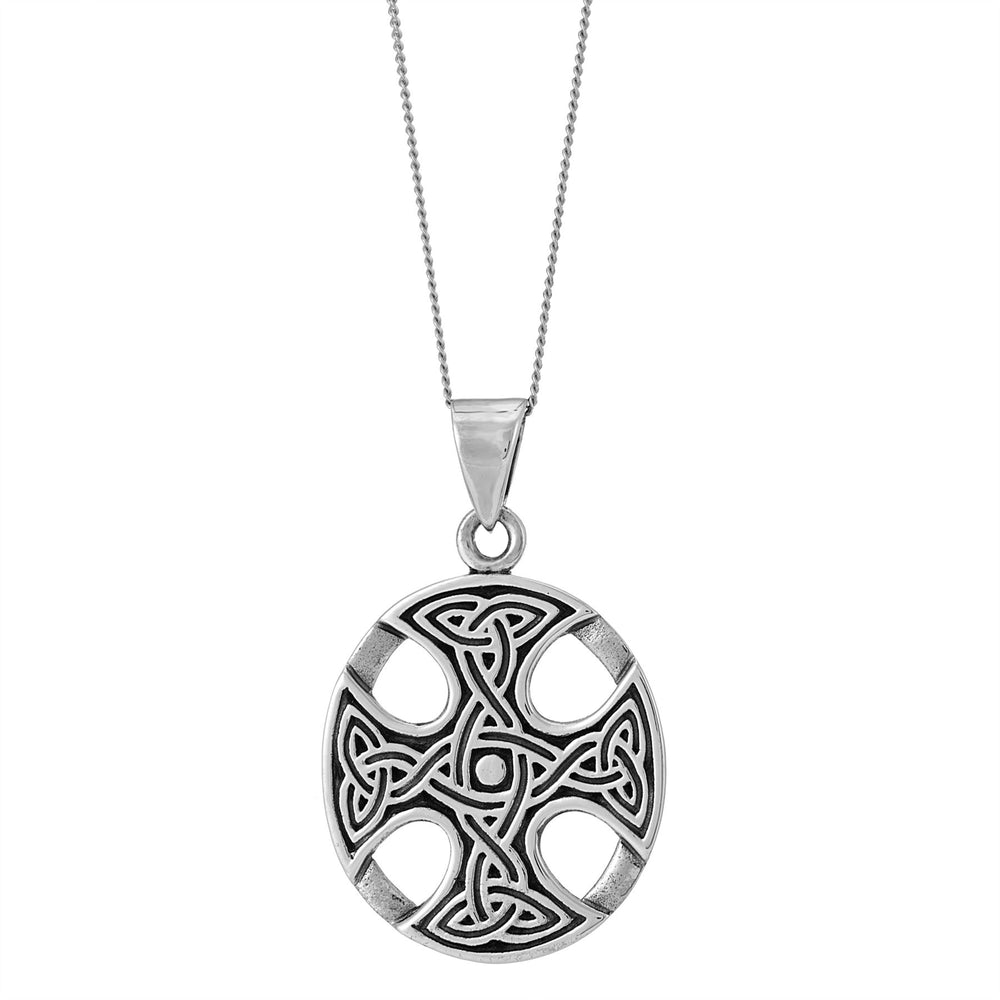 Sterling Silver Celtic Cross & Triquetra Pendant Necklace