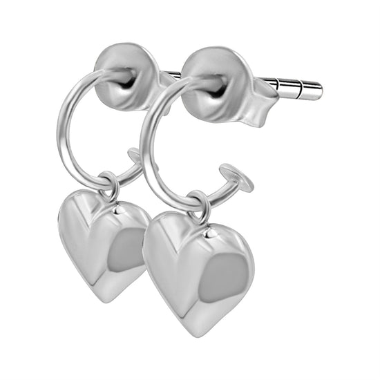 Sterling Silver Puffed Heart Hoop Earrings - Round Tube Hoops