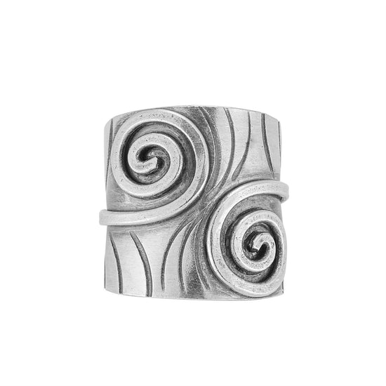 Hill Tribe Silver Wide Spiral Ring - Adjustable Textured Band