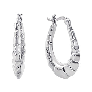 
                  
                    Sterling Silver Croissant Hoop Earrings - 20mm Ribbed Oval Hoops
                  
                