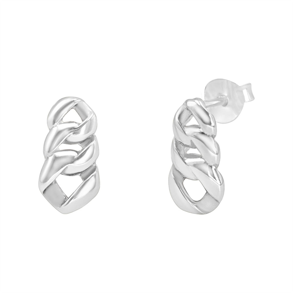 Sterling Silver Cuban Chain Drop Earrings - Dainty Link Studs