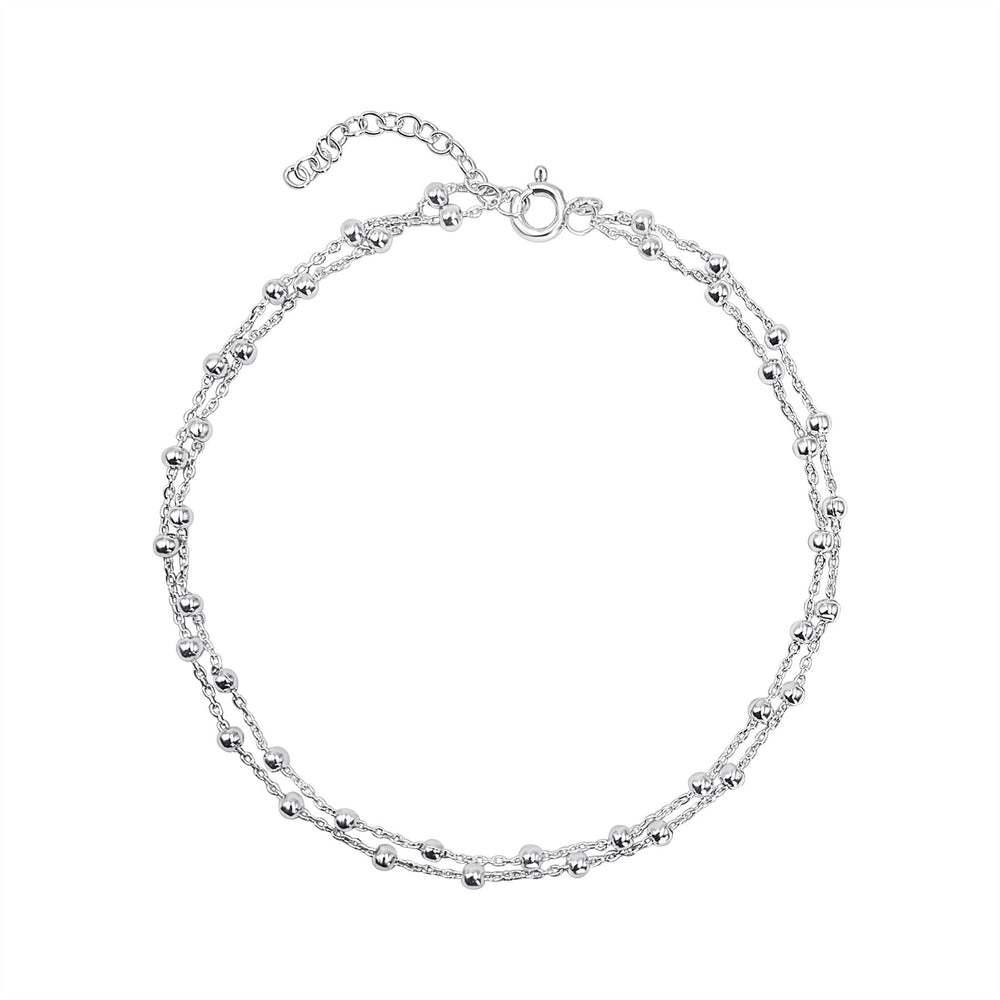 Sterling Silver Double Strand Anklet - Satellite Chain Ankle Bracelet