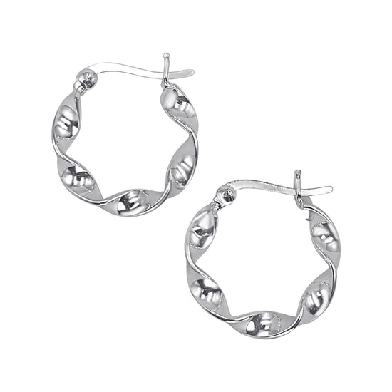 Sterling Silver Twisted Hoops 20mm - Wavy Rippled Hoop Earrings