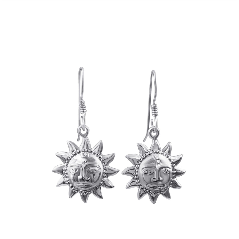 Sterling Silver Smiling Sun Dangle Earrings Celestial Jewellery