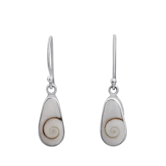 Sterling Silver Small Teardrop Shiva Eye Shell Dangle Earrings