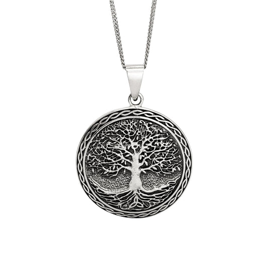Sterling Silver Large Tree of Life Medallion Pendant - Wiccan Necklace