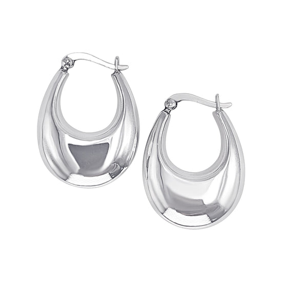 Sterling Silver Chunky Tapered Oval Hoop Earrings - Smooth and Bold