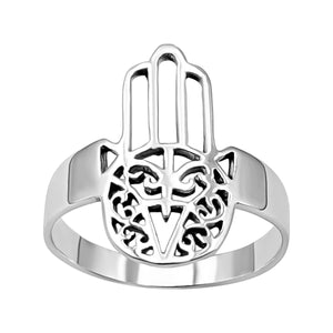 
                  
                    Sterling Silver Filigree Hamsa Hand Band Ring - Boho Cut-Out Design
                  
                