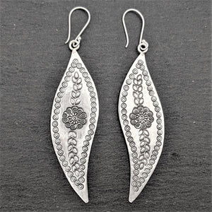 
                  
                    Karen Hill Tribe Silver Flower Motif Leaf Shaped Drop Earrings
                  
                