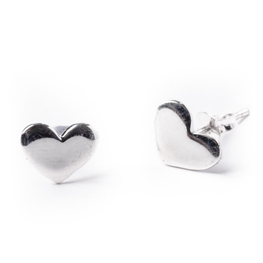 Sterling Silver Flat Heart Love Small Stud Earrings