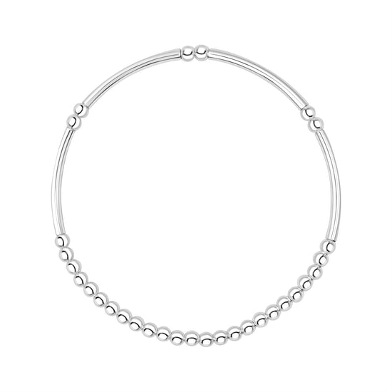 Sterling Silver Noodle Tube and Ball Stretch Bracelet - Beaded Design