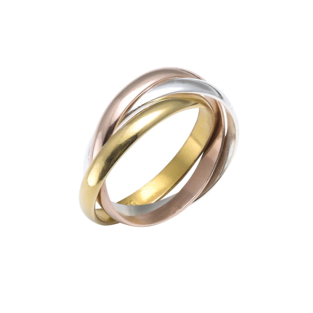 Three tone Russian wedding ring — rose gold-plated, yellow gold-plated and sterling silver triple band
