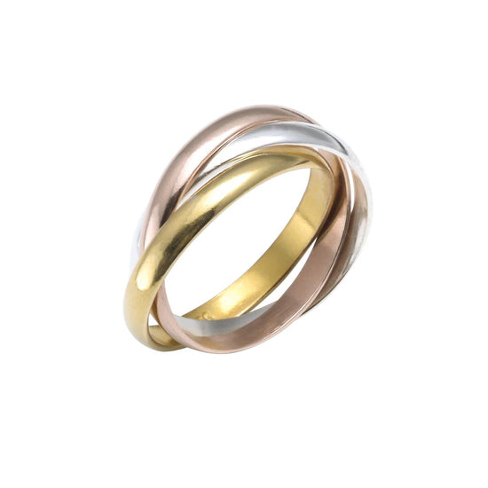 Three tone Russian wedding ring — rose gold-plated, yellow gold-plated and sterling silver triple band
