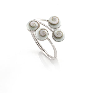 
                  
                    Sterling Silver Four Shiva Eye Shell Wraparound Boho Adjustable Ring
                  
                