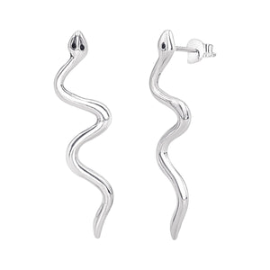 
                  
                    Sterling Silver Long Snake Earrings - Wavy Serpent Design
                  
                