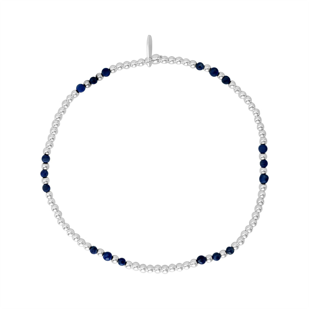 Sterling Silver Lapis Lazuli Stretch Bracelet - Elastic Blue Beads