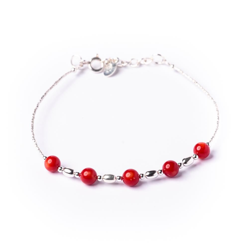Sterling Silver Red Bead Bracelet
