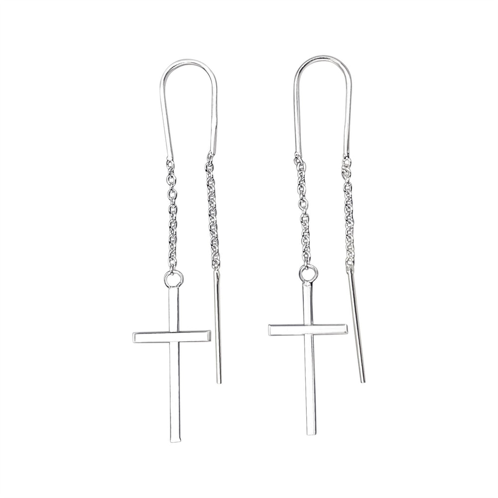 Sterling Silver Cross Threader Earrings - Cable Chain Drop Style