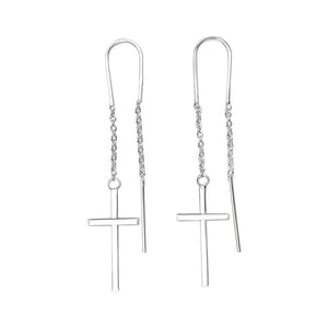 
                  
                    Sterling Silver Cross Threader Earrings - Cable Chain Drop Style
                  
                