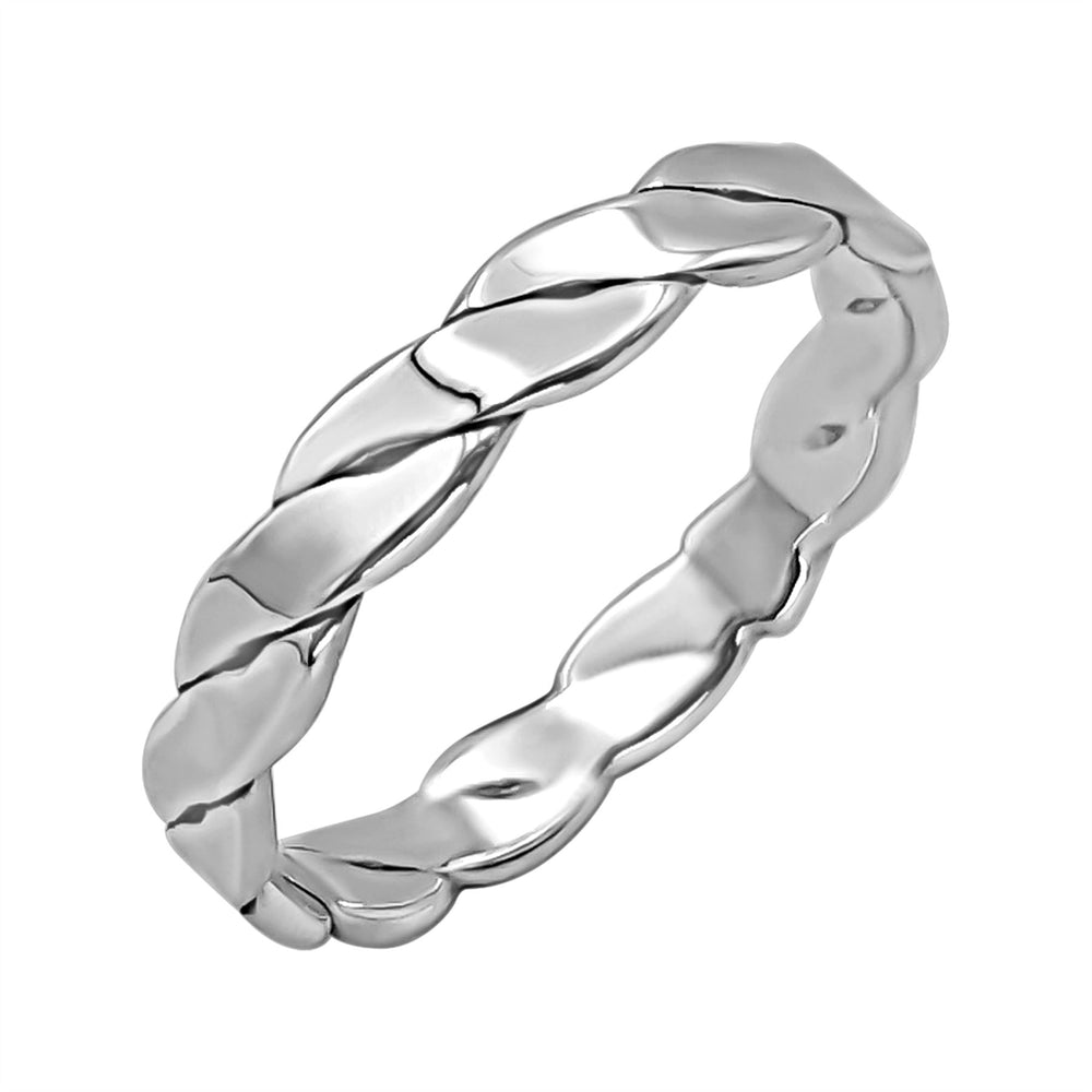 Sterling Silver Twisted Rope Ring - Minimalist Flat Band Design