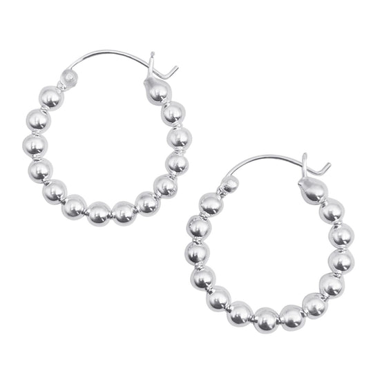 Sterling Silver Ball Hoop Earrings Medium Chunky Beaded Hoops