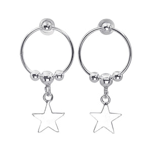 
                  
                    Sterling Silver Star Drop Earrings - Beaded Open Circle Studs
                  
                