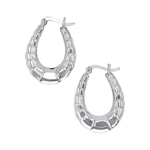 
                  
                    Sterling Silver Croissant Hoop Earrings - 20mm Ribbed Oval Hoops
                  
                