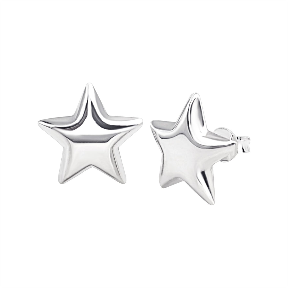 Sterling Silver Large Puffed Star Stud Earrings - Celestial Statement