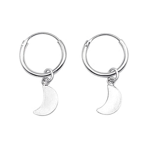 
                  
                    Sterling Silver Crescent Moon Sleeper Hoop Earrings - Celestial Hoops
                  
                