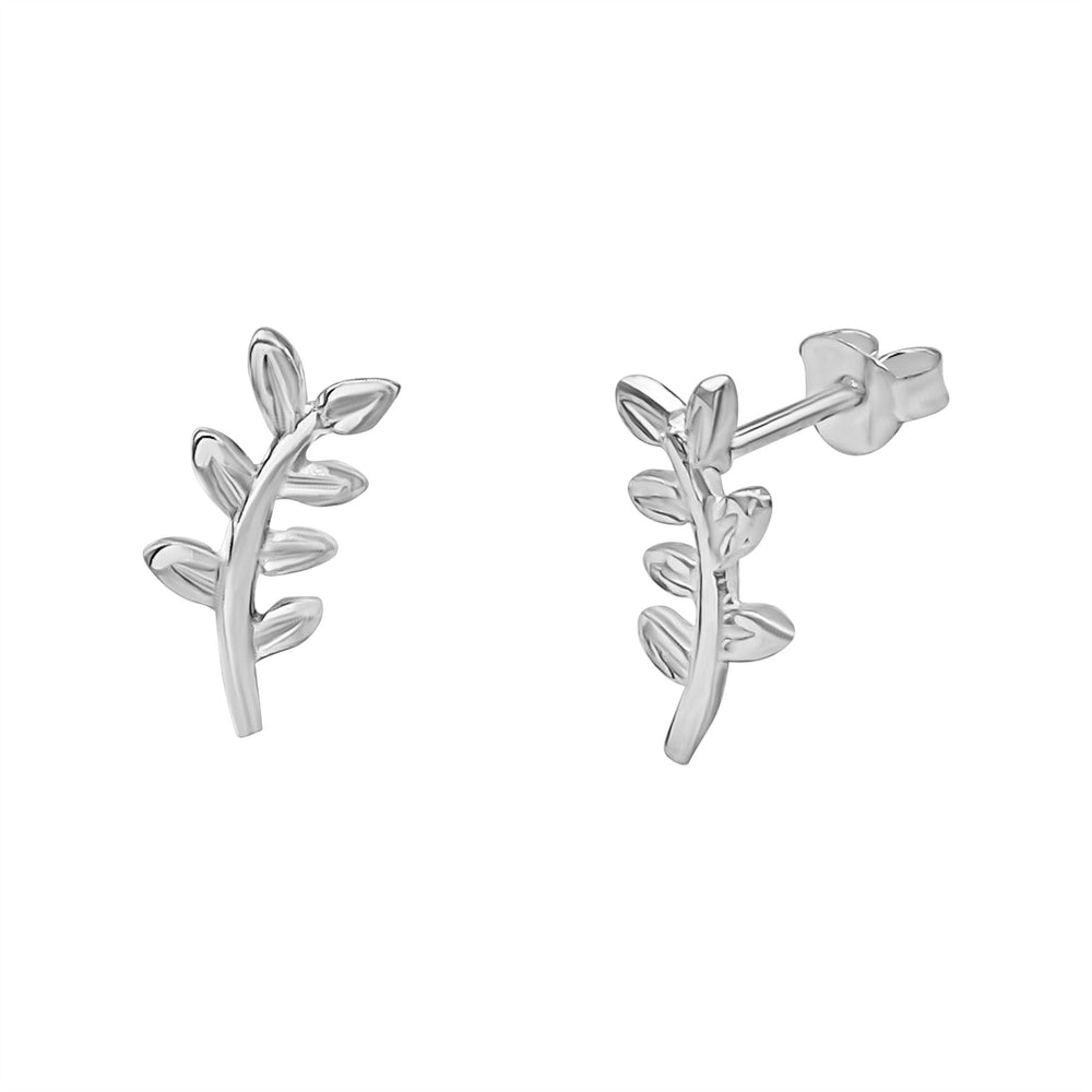 Sterling Silver Leaf Vine Stud Earrings - Nature Climber Studs