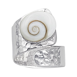 
                  
                    Sterling Silver Wide Hammered Shiva Eye Shell Ring - Wraparound Design
                  
                