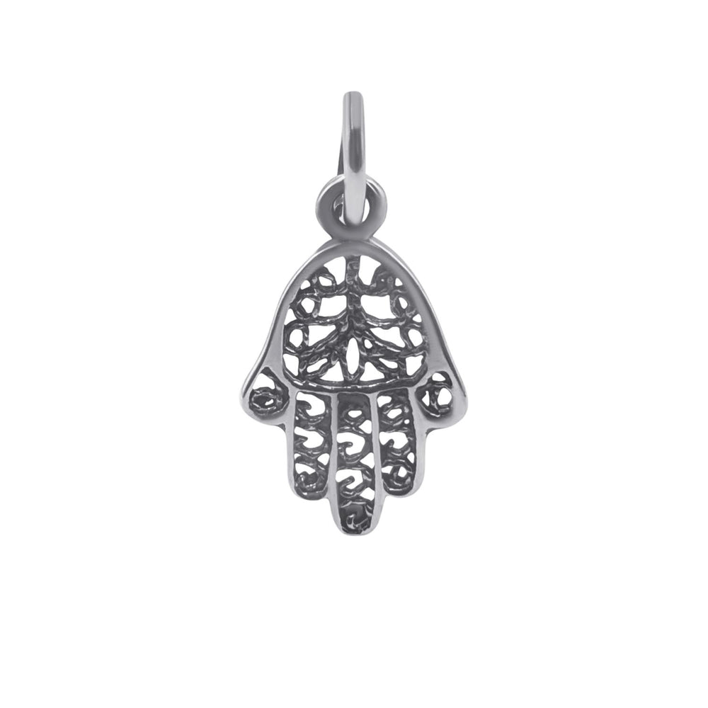 
                  
                    Sterling Silver Small Hamsa Fatima Hand Filigree Charm
                  
                