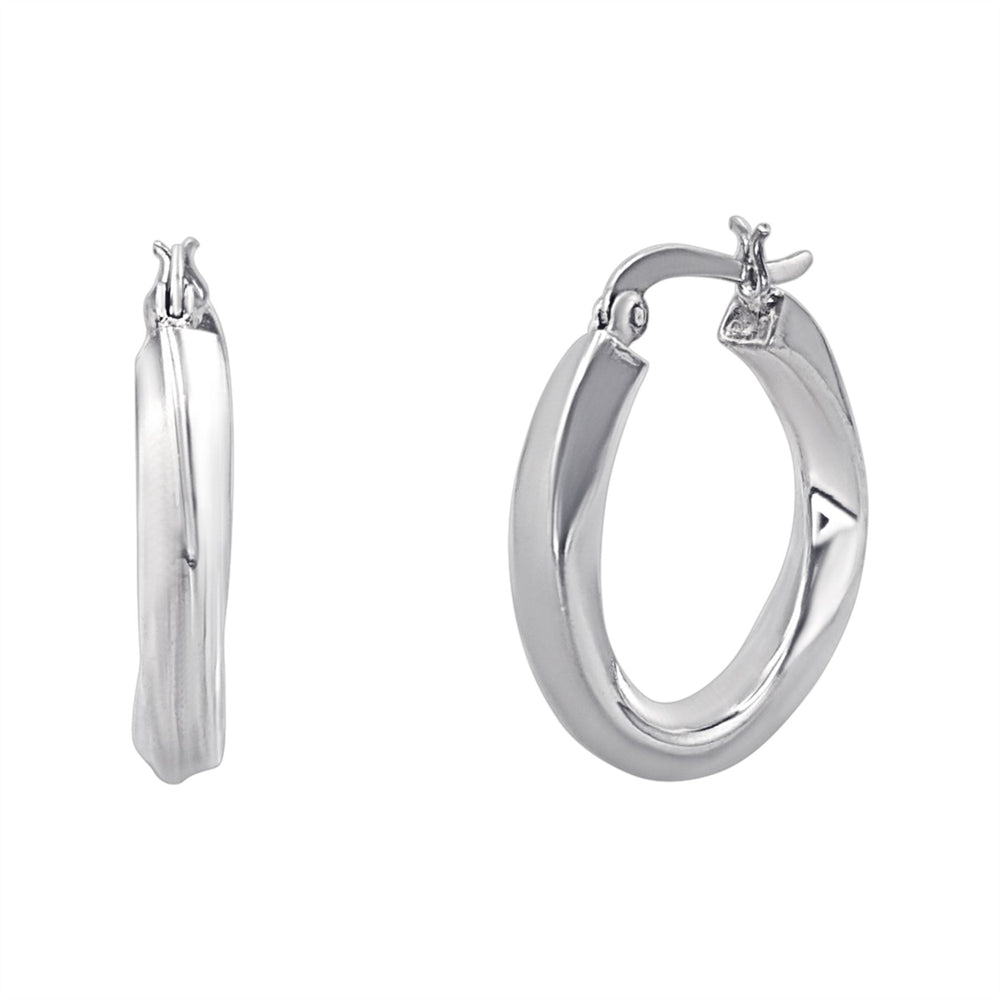 Sterling Silver Ripple Hoop Earrings - 25mm Twisted Square Tube Hoops