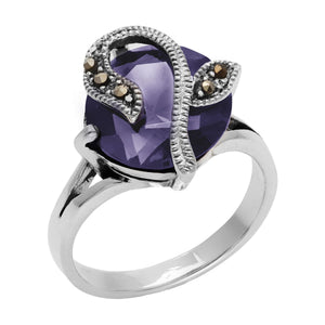 
                  
                    Sterling Silver Marcasite Purple Round CZ Flower Ring
                  
                