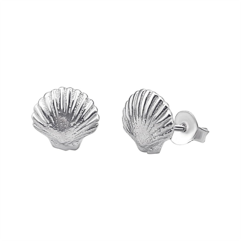 Sterling Silver Scallop Seashell Stud Earrings - Mermaid-Inspired