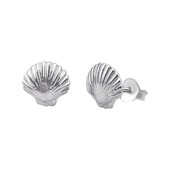 Sterling Silver Scallop Seashell Stud Earrings - Mermaid Studs