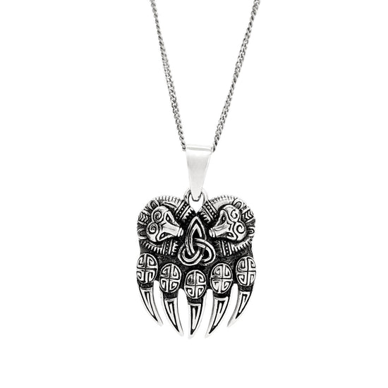 Sterling Silver Norse Bear Claw Pendant - Viking Warrior Necklace