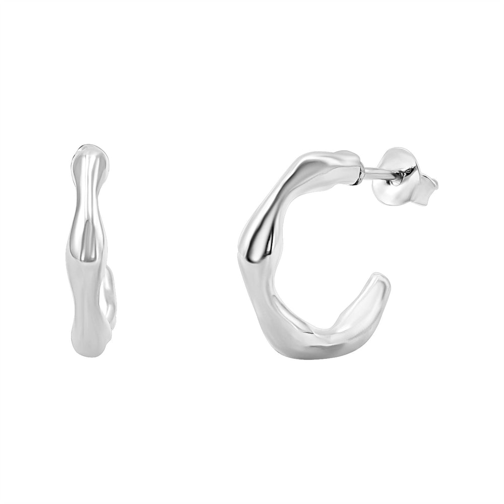 Sterlnig Silver Molten Hoop Earrings - Minimalist Small Wavy Hoops