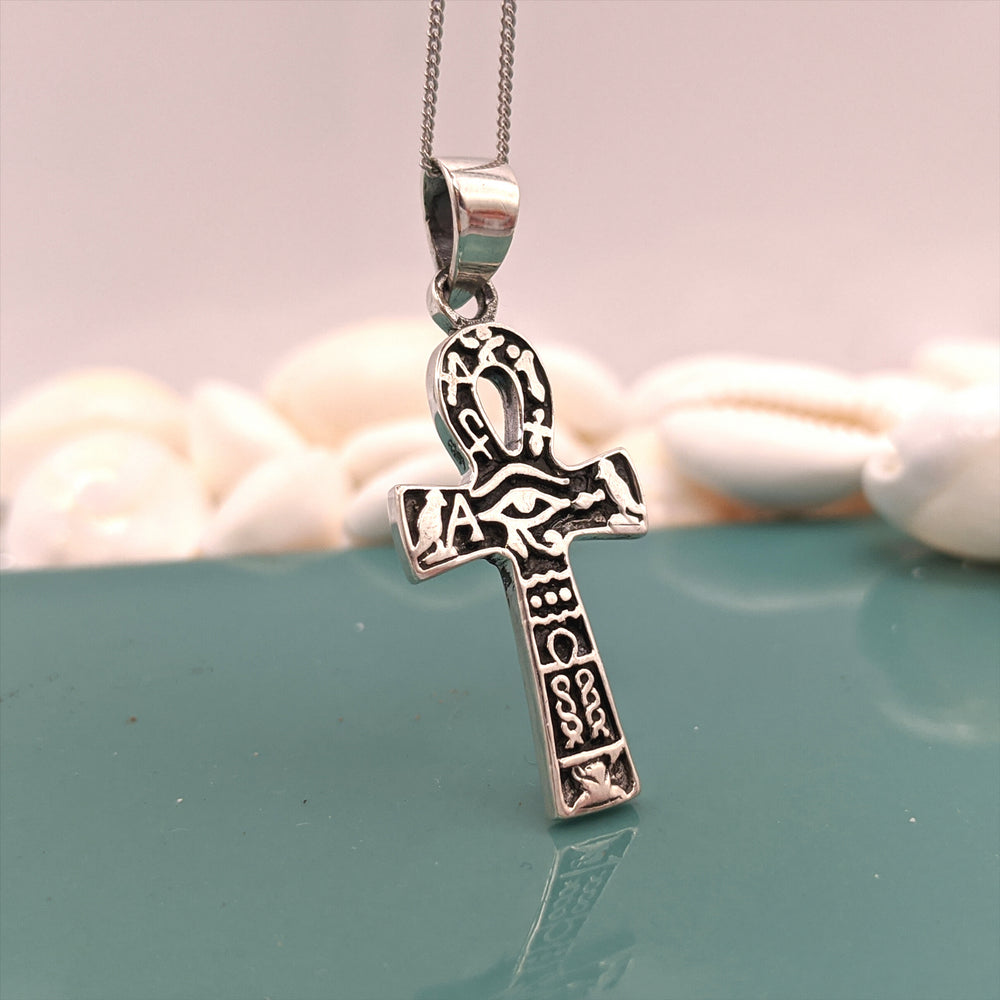 
                  
                    Sterling Silver Oxidised Small Egyptian Ankh & Eye of Horus Necklace
                  
                