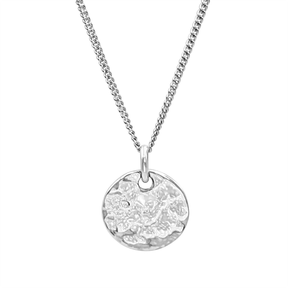 Sterling Silver Hammered Disc Necklace - Round Textured Pendant