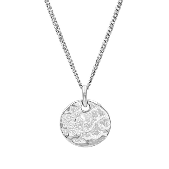 Sterling Silver Hammered Disc Necklace - Round Textured Pendant