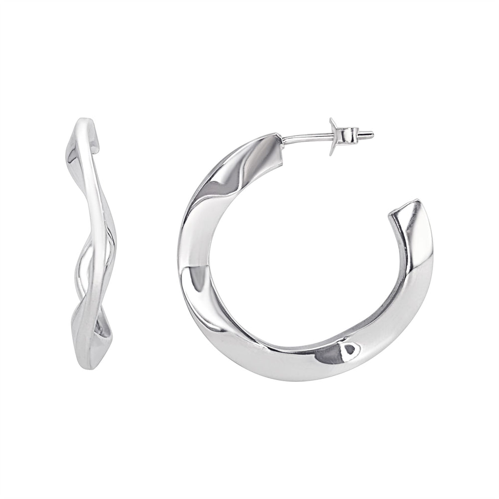 Sterling Silver Medium Ripple Hoop Earrings - Wavy Square Tube Design