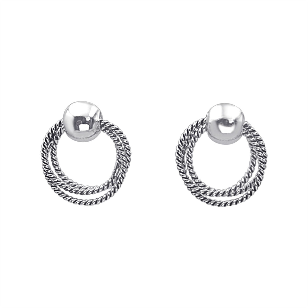 Sterling Silver Twisted Rope Triple Circle Stud Earrings - Nautical