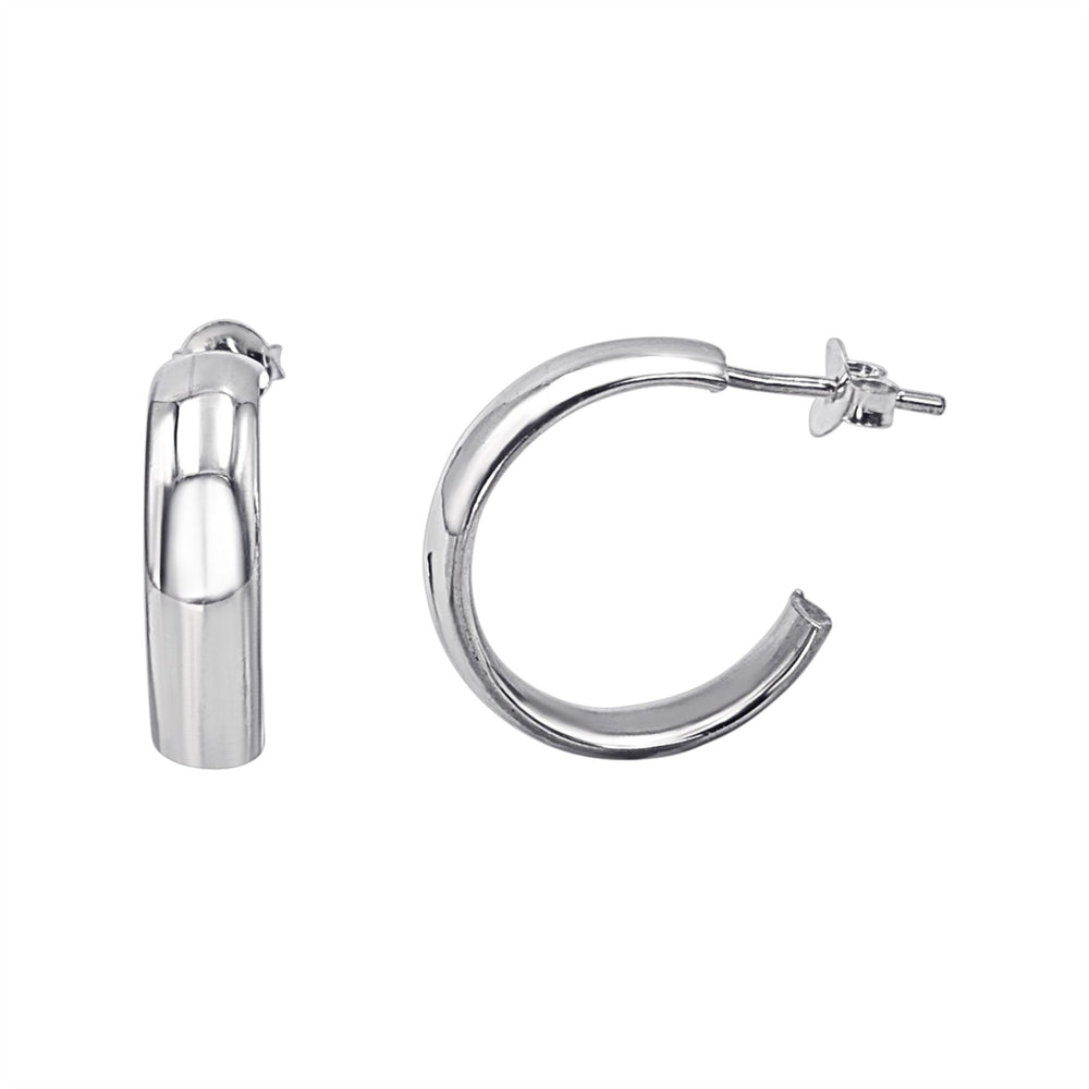 Sterling Silver Half Hoop Earrings - Minimalist Wide Stud Hoops