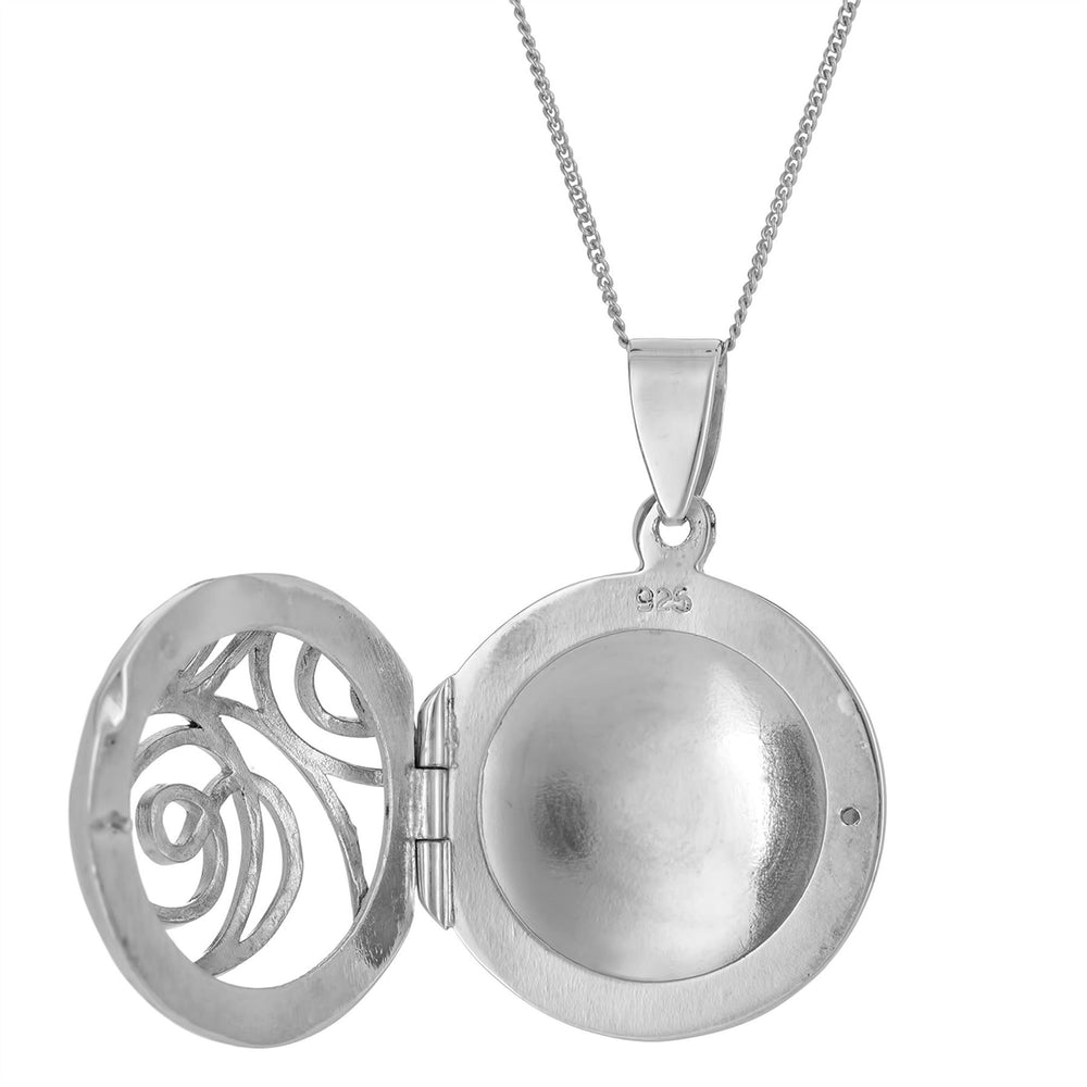 
                  
                    Sterling Silver Cut-Out Pattern Round Locket Pendant Necklace
                  
                