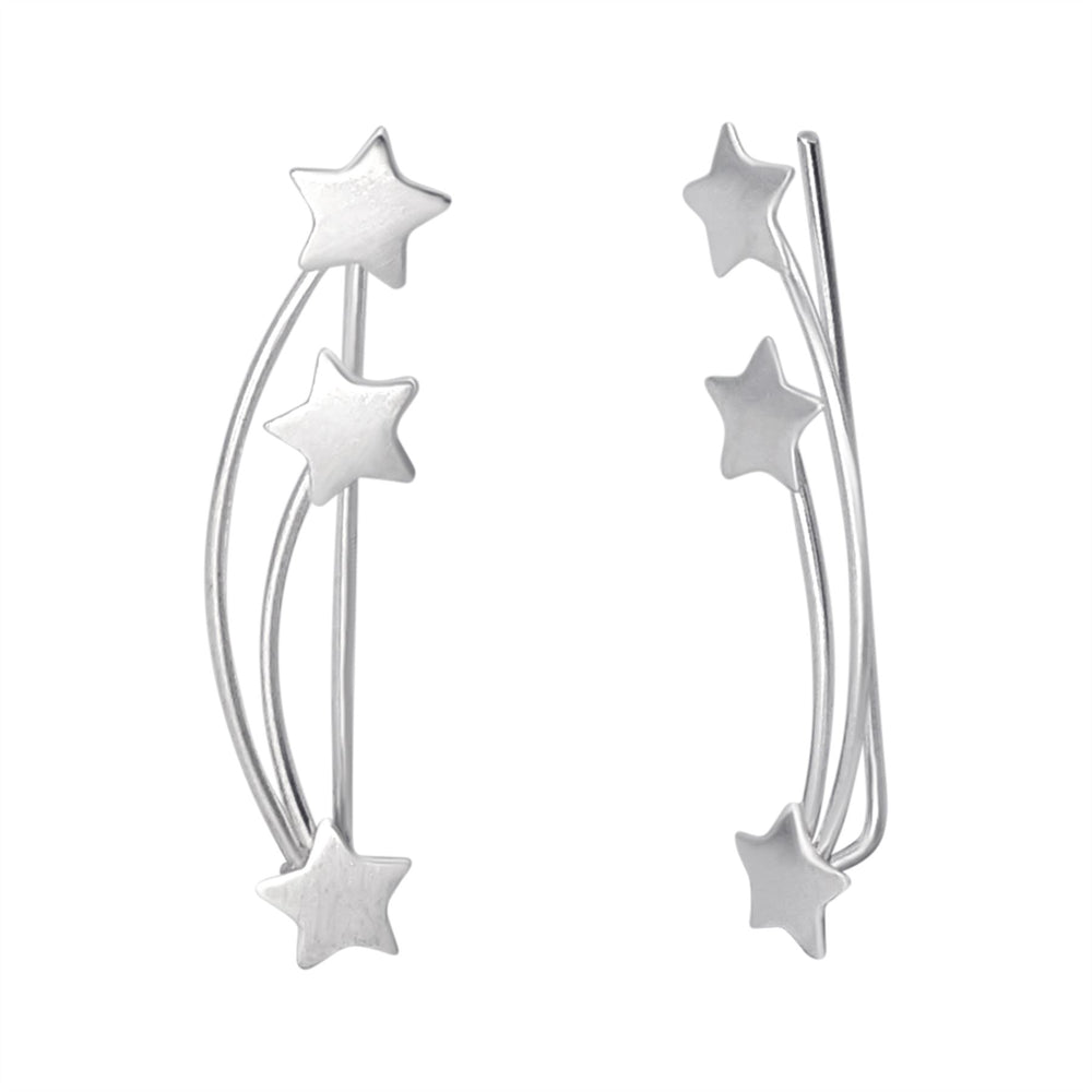 Sterling Silver Shooting Star Climber Earrings - Triple Star Climbers