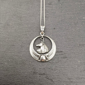 
                  
                    Sterling Silver Large Winged Scarab Beetle & Anubis Pendant Necklace
                  
                