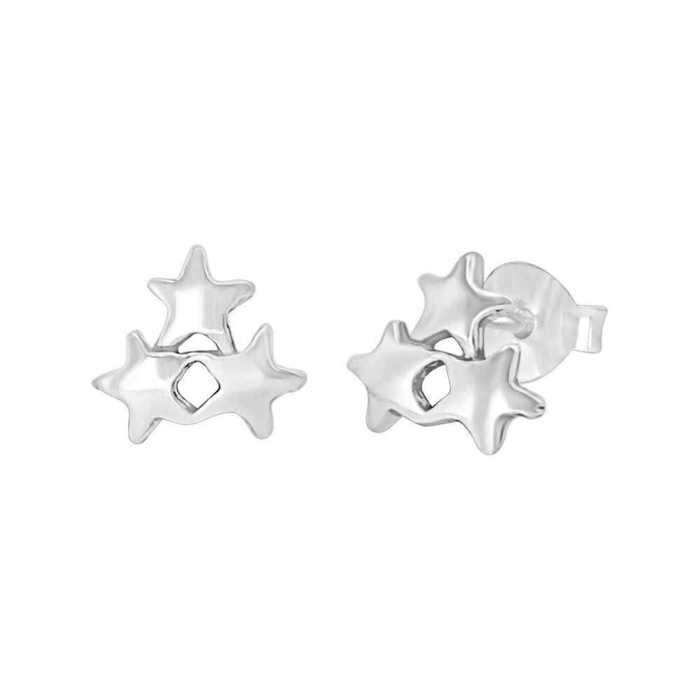 Sterling Silver Triple Star Stud Earrings - Celestial Studs