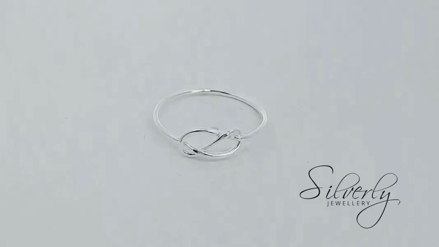 Sterling Silver Infinity Knot Ring - Thin Wire Stacking Band